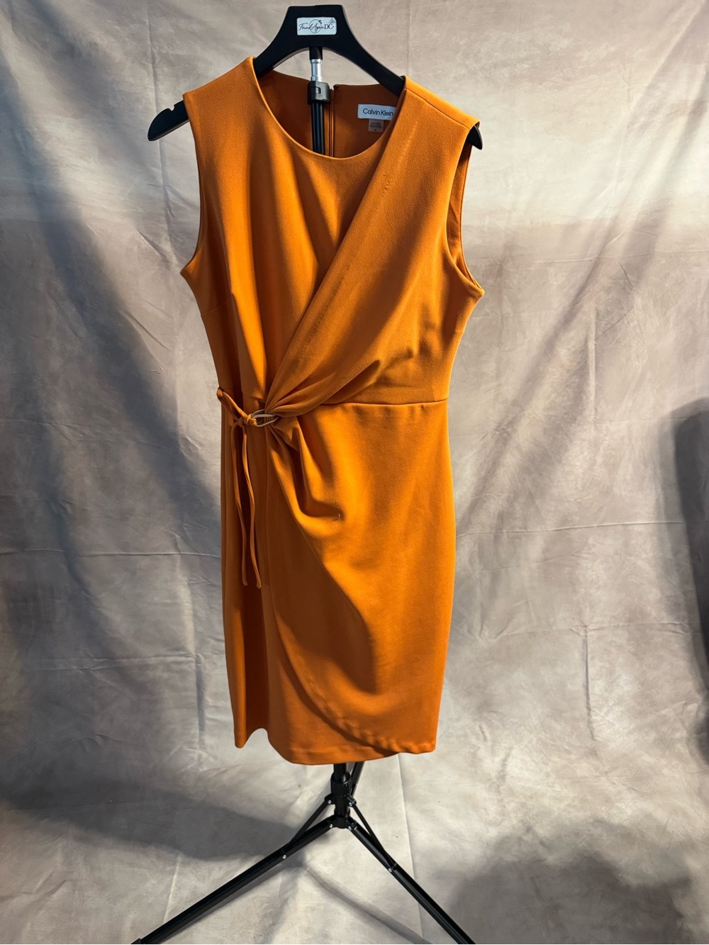 Calvin Klein Sleeveless Orange Knot-Waist Dress